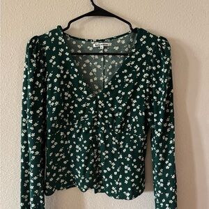 Reformation Dark Green Floral Blouse